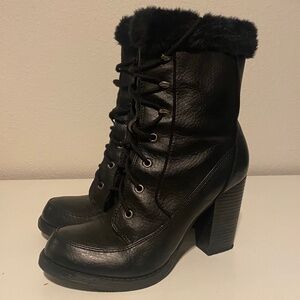 🔥 FOR EDGY & SEXY GIRLIES 🖤💋Women's Lace-Up Heeled Boots w/ Faux Fur Cuff